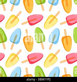 Nahtloses Muster mit farbenfrohen Zeichentrickfilmen auf weißem Hintergrund. Perfekt für Sommerdesign, Verpackung, Kinderprodukte, Stoff und Tapeten Stock Vektor