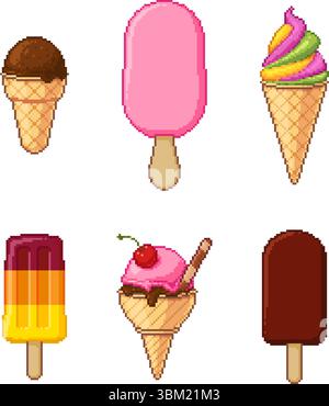 Buntes Eis im Pixelart-Stil, Vektor-Illustration. Stock Vektor