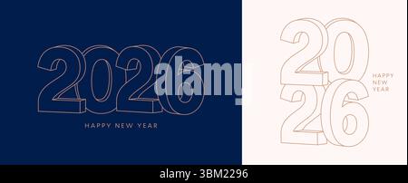 2026 3D-Nummernkartenset, Poster mit Neujahrslinie Stock Vektor