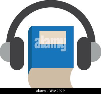Audiobuchsymbol. Buch mit Vektorillustration für Kopfhörer. Hören auf Hörbuch-Konzept. Sound kombiniert mit Bildung und Unterhaltung in modernem T Stock Vektor