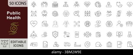 Leitungssymbole Für Öffentliche Gesundheit Gesetzt. Gesundheitswesen, Medizin, Schutz und Wellness Vektor Sammlung. Bearbeitbare Symbole Stock Vektor