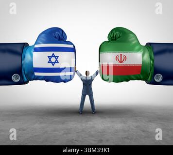 Iran Israel Waffenstillstandsabkommen und Mediation zwischen den iranischen und israelischen Nationen als Sicherheitskonzept im Nahen Osten aufgrund politischer Auseinandersetzungen und f Stockfoto