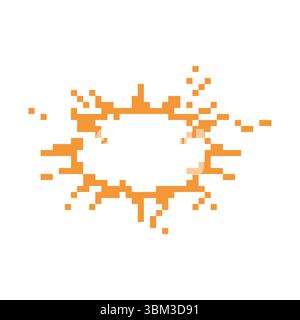 Mosaik-Pixel-Art-Ikone explodierender Starburst im Retro-Spielstil mit leuchtendem Orange Stock Vektor
