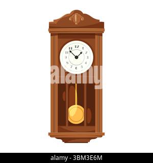Klassische Wanduhr mit Pendel. Vektorsymbol der Vintage-Uhr oder Clipart für Time Home Inneneinrichtung oder Dekoration. Mechanische Schaukel oder antike Zeitmessung. Hausuhrologie. Stock Vektor