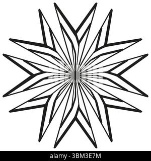 Starburst abstraktes Muster. Radiale, stachelige Linien. Geometrische Blütendarstellung. Einzigartiges Vektor-Design. Stock Vektor