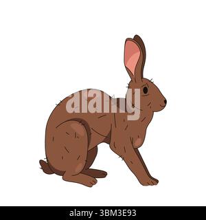 Cartoon Flachhase oder Wildkaninchen isoliert. Vektorwald oder Waldhase. Osterkinder oder Frühjahrs-Säugetier. Holzfauna, wilde Natur. Haustier mit langen Ohren. Biologie, Zoologie. Stock Vektor