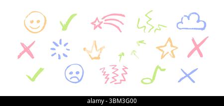 Kreative handgezeichnete Elemente mit Pfeilen, Kreisen, Sternen zur Beschriftung und Hervorhebung Stock Vektor