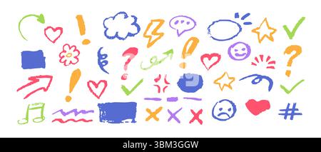 Vielfältige Kollektion handgezeichneter Kritzeleien für kreatives Design und Betonung Stock Vektor