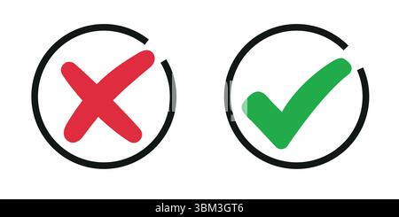 Grünes Häkchen, rote Kreuz-Symbolgruppe. Stock Vektor