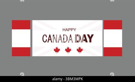 Festliches Banner für den Canada Day mit roten Ahornblättern und auffälliger Typografie auf dunkelgrauem Hintergrund. Vektorabbildung Stock Vektor
