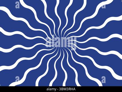 Abstraktes Spiraldesign im Retro-Stil mit wellenförmigen Linien in Blau und weiß. Perfekt für Poster, Albumcover, Branding oder funky digitale Hintergründe. Stock Vektor