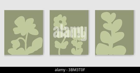 Minimalistische tropische Blätter in abstrakten Formen, weiches Beige auf Taupe. Perfekt für moderne, Boho- oder skandinavisch inspirierte Wohnkultur und digitale Projekte Stock Vektor