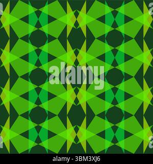 Geometrisches nahtloses Muster. Komplizierter farbenfroher Hintergrund. Polygonale Formen in Grüntönen. Ein komplexes Muster transluzenter geometrischer Formen auf Stock Vektor