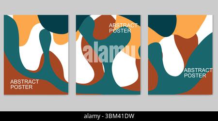 Satz abstrakter Vorlagen mit welligen, organischen Formen in Erdtönen. Trendige kreative Hintergründe für Posts und Geschichten in sozialen Medien, Banner, Branding de Stock Vektor