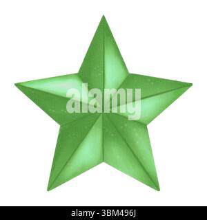 Grüner volumetrischer Stern mit weichen Schatten und Lichtern. Die Illustration ist im Aquarellstil, geeignet für Kinder, festlich und dekorativ Stockfoto