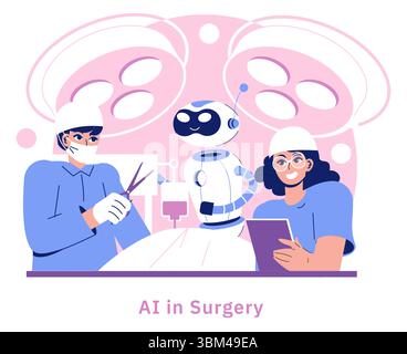 Erfahren Sie mehr über die bedeutende und transformative Rolle, die KI-Technologie in modernen chirurgischen Umgebungen einnimmt Stock Vektor