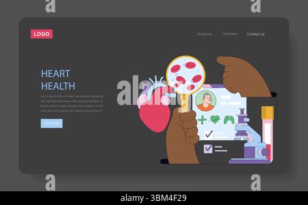 Mens Health Month Konzept. Medizinische Forschung unterstützt Herz-Kreislauf-Wellness mit Labordiagnostik, Herz- und Blutanalyse und präventive Gesundheitsversorgung für das Gesundheitsbewusstsein von Männern. Vektorabbildung. Stock Vektor