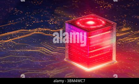 Artificial Intelligence Server Big Data Storage Machine. Lernalgorithmen. Cubes. Verarbeitet KI-Optimierung digitale Technologie. 3D-Abbildung Stockfoto