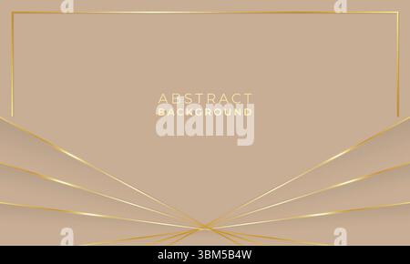 Abstrakter beigefarbener Hintergrund mit geometrischen niedrigen poly goldenen Linien und Rahmen, leerer Raum Stock Vektor