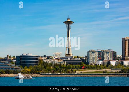 Space Needle, Sculpture Park und Seattle Waterfront, Washington State, USA. Stockfoto