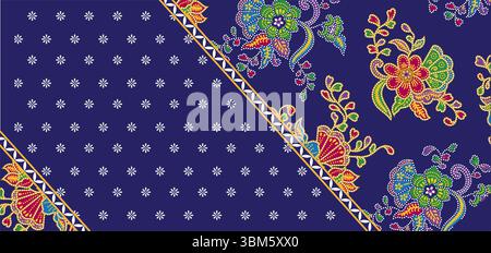 Traditionelles „Batik Songket“-Textilmuster mit komplexen geometrischen und floralen Motiven Stockfoto