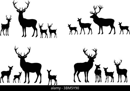 Silhouette Vektor-Set Der Hirschfamilie Stock Vektor