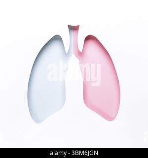 Lochlunge als Symbol gesunder und kranker Lungen. Welttuberkulosetag oder Weltlungstag Konzept. Minimale Papierkunst Stockfoto