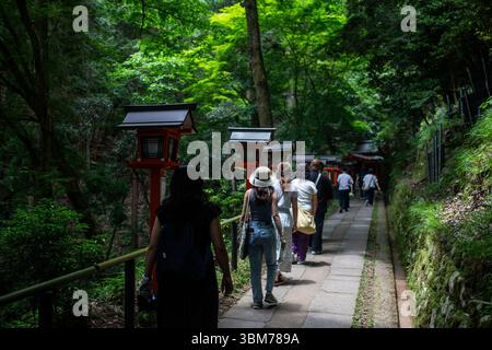 Wandern zwischen Kurama und Kibune im Norden von Kyoto, Japan. Stockfoto