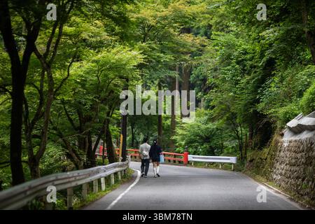 Wandern zwischen Kurama und Kibune im Norden von Kyoto, Japan. Stockfoto