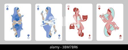 Klassische griechische Pokerkartenfiguren und Asse. Griechischer Mythos Spielkarten, Diamanten, Schläger, Herzen und Pik. Stock Vektor