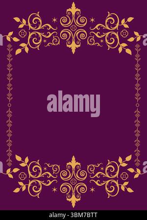 Dekorativer goldener Rahmen Hintergrund für Poster, Postkarten, Tarotkarten. Antikes Titelbuch. Grafische Elemente, die von den gestickten Mänteln von rel inspiriert sind Stock Vektor