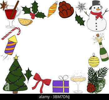 Happy Holidays Winter Holiday Oval in Rechteck Frame Vorlage. Abbildung der grafischen Vektorfarbe. Weihnachtskranz. Neujahr für Poster, Flyer, BA Stock Vektor