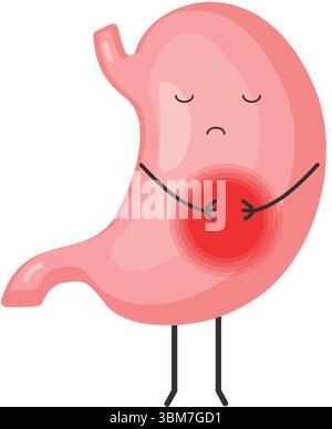 Magenschmerzen Vektor süßes trauriges Charaktersymbol Stock Vektor
