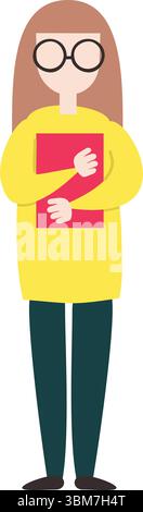 Frau, die Katzenvektorsymbol isoliert auf weiß hält Stock Vektor