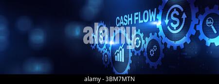 Cashflow Verwalten von Inflows und Outflows auf einem breiten Banner, Geschäfts- und Technologiekonzept. Stockfoto
