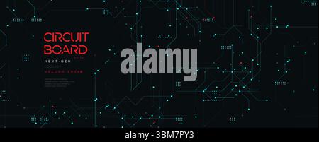 Futuristischer Hintergrund für Mikroplatinen mit leuchtenden Tech Lines und digitalen Datenverbindungen auf Dark BG. Hightech-Cyber-Netzwerkmuster. Mikro Stock Vektor