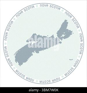 Runder Nova Scotia-Logo. Provinzform aus Ringen. Nova Scotia Text rund um die Provinz. Vektorabbildung. Stock Vektor