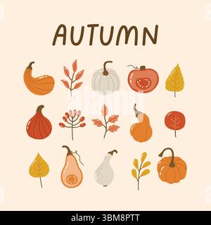 Herbstdesign, Herbstkuschelelemente, Design für Poster, Banner, Grußkarten, Aufkleber, Verkauf Stock Vektor