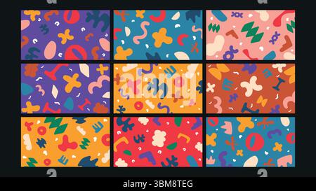 Kosmische Zeichentrickfilm Raumschiff Hintergrund Set Stock Vektor