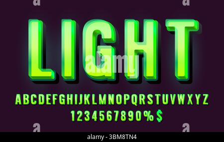 Helle Neonschrift, Farbe Grün, leuchtende Retro-Schrift, futuristisches Alphabet. Vektor Stock Vektor