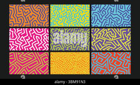 Abstrakter Hintergrund in Neon-Labyrinth Stock Vektor