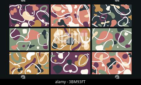 Handgezeichneter floraler Umriss Hintergrund Set Stock Vektor