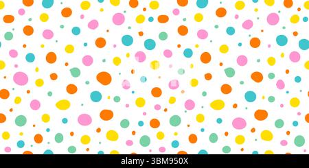 Nahtloses abstraktes Muster, Hintergrund von mehrfarbigen fallenden Konfetti, Polka Dots auf hellem Hintergrund, flacher Stil. Handzeichnung. Nicht AI, Vektor Stock Vektor