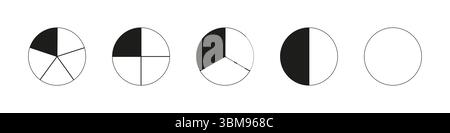 Kreisteilung von 1 bis 5 gleichen Teilen. Runden Sie geteilte Diagramme mit einem bis fünf Segmenten ab. Coaching-Lücken. Infografik. Pizza, Kuchen Stock Vektor