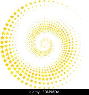 Abstrakte Vektorillustration von zufällig verstreuten bunten Sternen, festlichem Spiralwirbel, dynamischer Komposition mit Objekten, isoliert auf weißem Hintergrund Stock Vektor