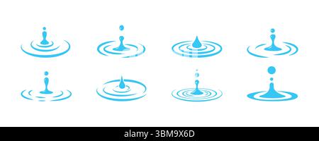 Wasserdesign-Elemente, Tropfen, Wassertropfen, Symbole für Spritzwasser Stock Vektor