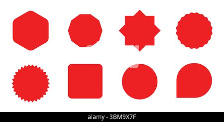Rote Shopping Labels Kollektion. Verkaufs- oder Rabattaufkleber. Preisschild für Sonderangebot. Werbeabzeichen für Supermärkte. Vektorabbildung Stock Vektor