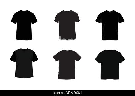 Leere schwarze T-Shirt-Vorlage. Vorderansichten. Modell mit T-Shirt-Design. Vektorabbildung. Stock Vektor