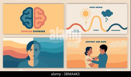 Bipolare Störung Konzept.Broschüre mit Stimmungsschwankungen unterstützen Hoffnung und psychische Gesundheit Infografik Design Stock Vektor