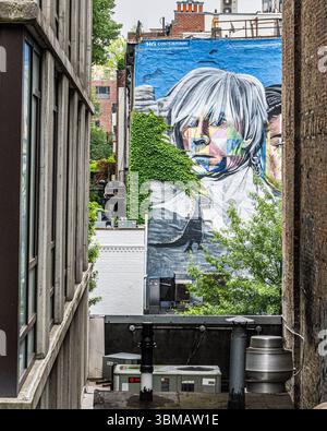 New Yorker Kunstwerke entlang der High Line – Wandgemälde und Kunstwerke an NYC Ziegelwänden im Südwesten Manhattans Stockfoto